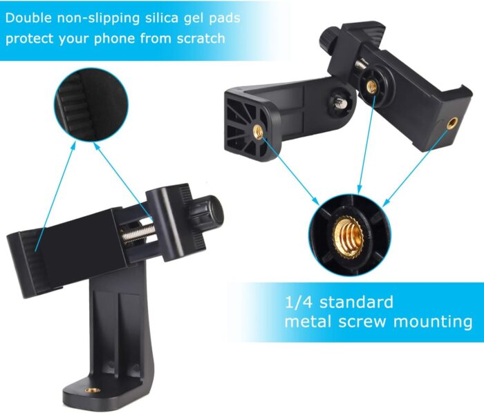 SharingMoment Premium Smartphone Holder/Vertical and Horizontal Tripod Mount Adapter Rotatable Bracket with 1/4 Inch Screw/Adjustable Clip for iPhone, Android Cell Phone, Selfie Stick, Camera Stand - Image 5