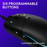 Logitech G203 2nd Gen Wired Gaming Mouse, 8,000 DPI, Rainbow Optical Effect LIGHTSYNC RGB, 6 Programmable Buttons, On-Board Memory, Screen Mapping, PC/Mac Computer and Laptop Compatible - Black - Image 3