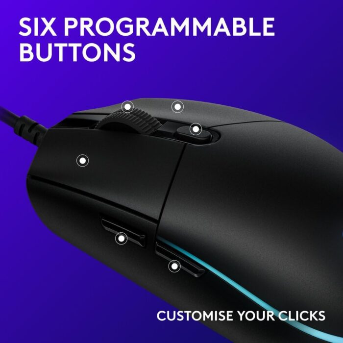 Logitech G203 2nd Gen Wired Gaming Mouse, 8,000 DPI, Rainbow Optical Effect LIGHTSYNC RGB, 6 Programmable Buttons, On-Board Memory, Screen Mapping, PC/Mac Computer and Laptop Compatible - Black - Image 3