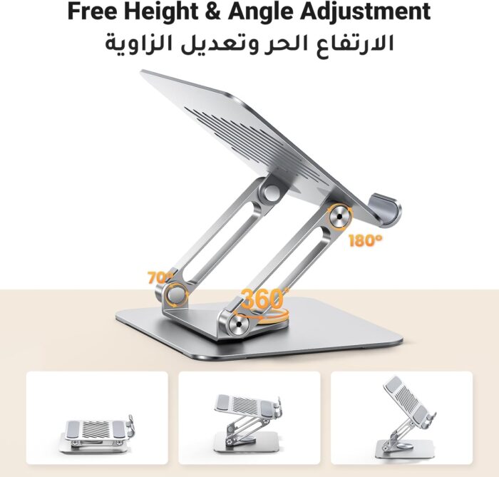 UGREEN iPad Stand 360° Rotation Stable Dual Rod Adjustable Tablet Stand for Desk Tablet Holder Mobile Phone Holder Compatible with iPad Pro/Air Galaxy Tab/iPhone 16, S25 Ultra, All 4-13'' Devices - Image 4