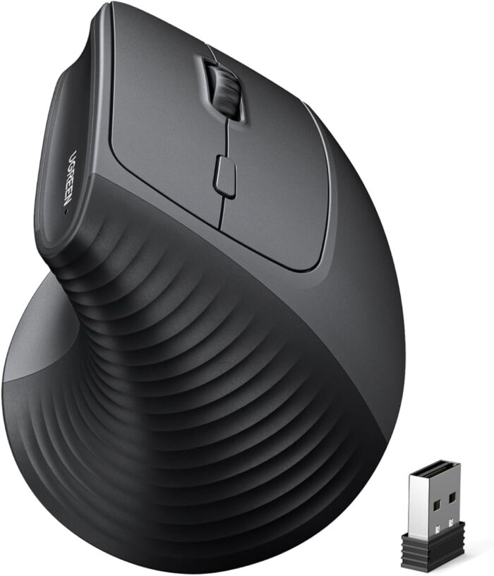 UGREEN Ergonomic Vertical Mouse, 2.4GHz Optical Wireless Mouse, 3 Adjustable DPI 800/1200/1600 Levels 6 Buttons Mouse Wireless, for Laptop, PC, Computer, Desktop, Notebook etc, Black Mice