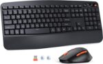 MEETION Wireless Keyboard and Mouse, 2.4G & Bluetooth Keyboard Mouse Combo, Full Size Keyboard with Wrist Rest, Swing Wheel Silent Optical Mouse, USB-A Reciver, for Windows/Mac/Computer/Laptop, Black