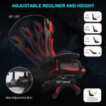 Eesyy Gaming Chair, Ergonomic High Back Gaming Chairs Reclining & Height Adjustable Computer Chair with Neck and Massage Lumbar Support, Retractible Footrest, 360° Silent Casters, Black-Red - Image 6