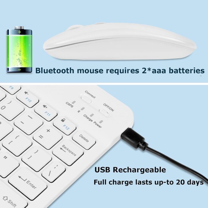 Bicchoo Wireless Bluetooth Keyboard and Mouse Combo, Ultra-Thin 2.4 GHz Wireless Keyboard and Mouse for iPad Pro/iPad Air/iPad 9.7 and Other iOS Android Windows Devices (White) - Image 7