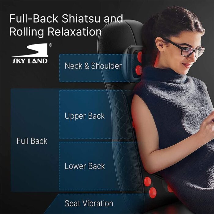 SKY LAND Neck & Back Massager with Heat, Full Back Kneading Shiatsu or Rolling Massage, Adjustable Intense Vibration Massage Seat Pad with Height Adjustment -EM-5227 - Image 2