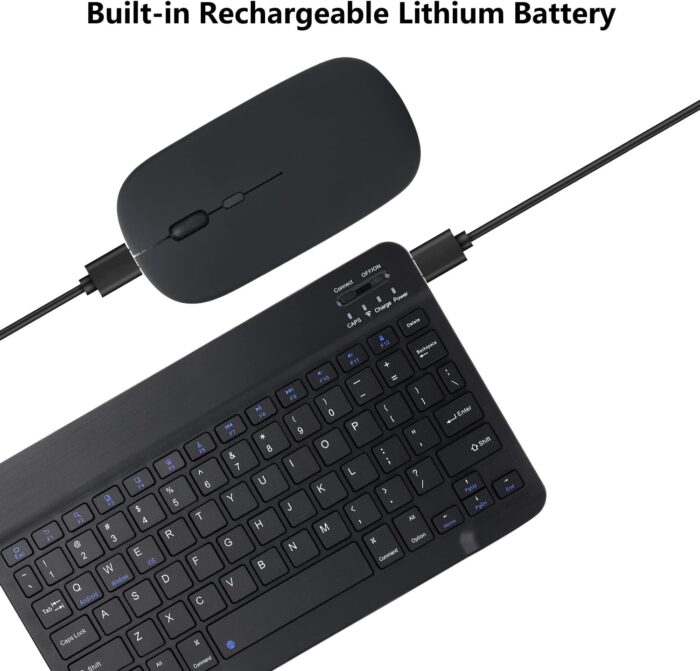 Rechargeable Bluetooth Keyboard and Mouse Combo Ultra-Slim Portable Compact Wireless Mouse Keyboard Set for Android Windows Tablet Cell Phone iPhone iPad Pro Air Mini, iPad OS/iOS 13 and above (Black) - Image 4
