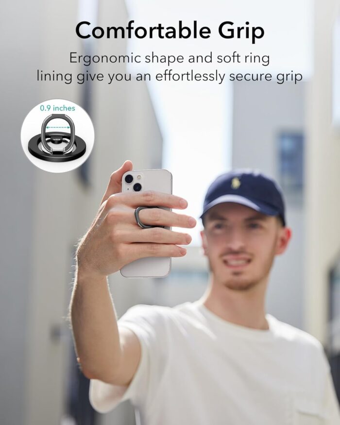 ESR Magnetic Phone Ring Holder, HaloLock Stand Designed for MagSafe, Magnetic Ring Holder with Adjustable Kickstand, Magnetic Phone Grip, Magnetic Accessories for iPhone 16/15/14/13/12 Series, Black - Image 3
