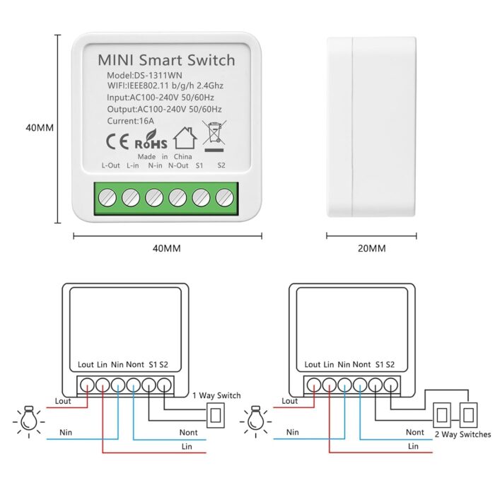 4 Pack Mini Smart Relay Switch Module Compatible With Tuya App, Alexa and Google Home - DIY WLAN Smart Life Switch, Neutral Conductor Required - Image 2