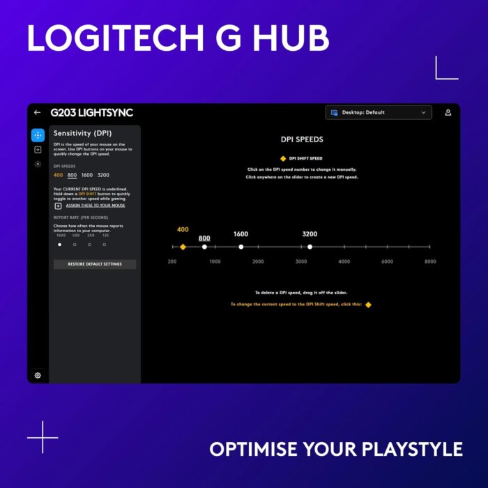 Logitech G203 2nd Gen Wired Gaming Mouse, 8,000 DPI, Rainbow Optical Effect LIGHTSYNC RGB, 6 Programmable Buttons, On-Board Memory, Screen Mapping, PC/Mac Computer and Laptop Compatible - Black - Image 5