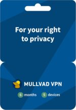 Mullvad VPN - 6 Month VPN Software for 5 Devices - Protect Privacy with an Easy to Use Security VPN Server