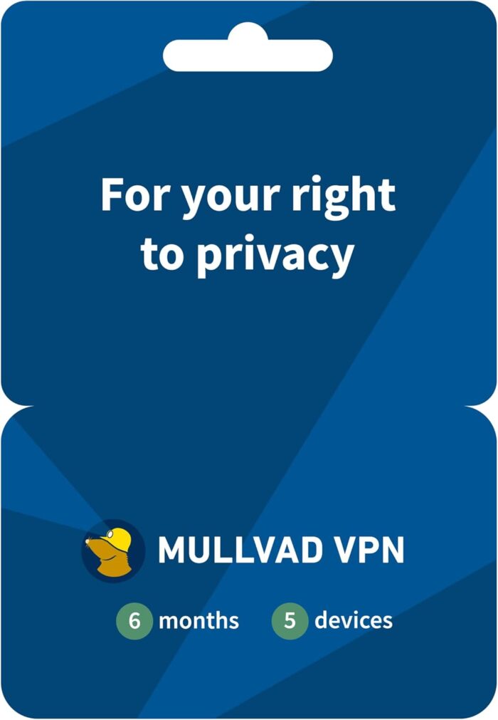 Mullvad VPN – 6 Month VPN Software for 5 Devices – Protect Privacy with an Easy to Use Security VPN Server