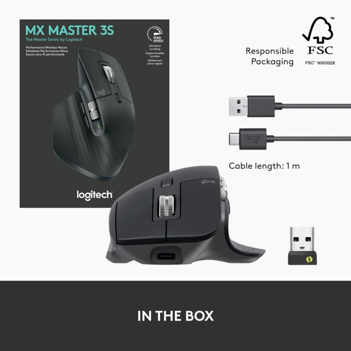 Logitech MX Master 3S - Wireless Performance Mouse with Ultra-Fast Scrolling, Ergo, 8K DPI, Track on Glass, Quiet Clicks, USB-C, Bluetooth, Windows, Linux, Chrome - Graphite - Image 10