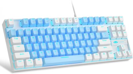 MageGee 75% Mechanical Gaming Keyboard with Blue Switch, LED Blue Backlit Keyboard, 87 Keys Compact TKL Wired Computer Keyboard for Windows Laptop PC Gamer – Blue Whie