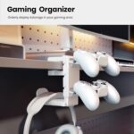 3 in 1 PC Gaming Headphone & Controller Holder, Headphones Hanger Adjustable Rotating Arm Clamp,Headphone Stand Under Desk, Universal Headset Controllers Hook with Cable Organizer-White - Image 3