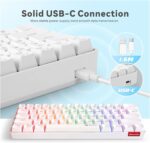 Baytion Mechanical Gaming Keyboard, 61 Keys Ultral Compact Wired Keyboard with Blue Switches and RGB Backlit for iOS, Android and Windows, White - Image 4