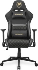 Cougar Armor One V2 Gold F Gaming Chair, Woven Fabric Surface, 4D Folding Armrests, 155° Reclining, Piston Lift Height Adjustment, Up to 120 kg Weight Support - Black & Gold