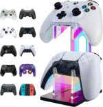 NiHome Iridescent Acrylic 2-Tier Universal Game Controller Headset Holder Stand for PS5 Xbox ONE Switch Colorful Controller Stand Gaming Accessories Anti-Slip Stable Acrylic Clear Headphone Holder
