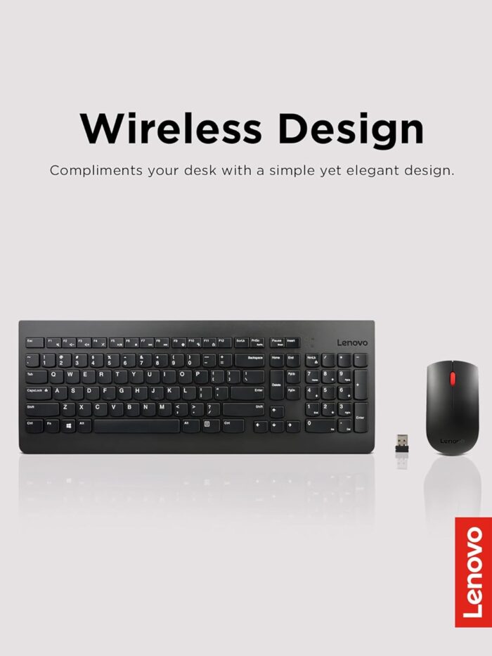 Lenovo 510 Wireless Keyboard & Mouse Combo, 2.4 GHz Nano USB Receiver, Full Size, Island Key Design, Left or Right Hand, 1200 DPI Optical Mouse, GX30N81775, Black - Image 2