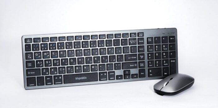 Blupebble Magic Pebble Tri Mode Wireless Keyboard and Mouse,2.4Ghz, Bluetooth & Wired Connection, English/Arabic