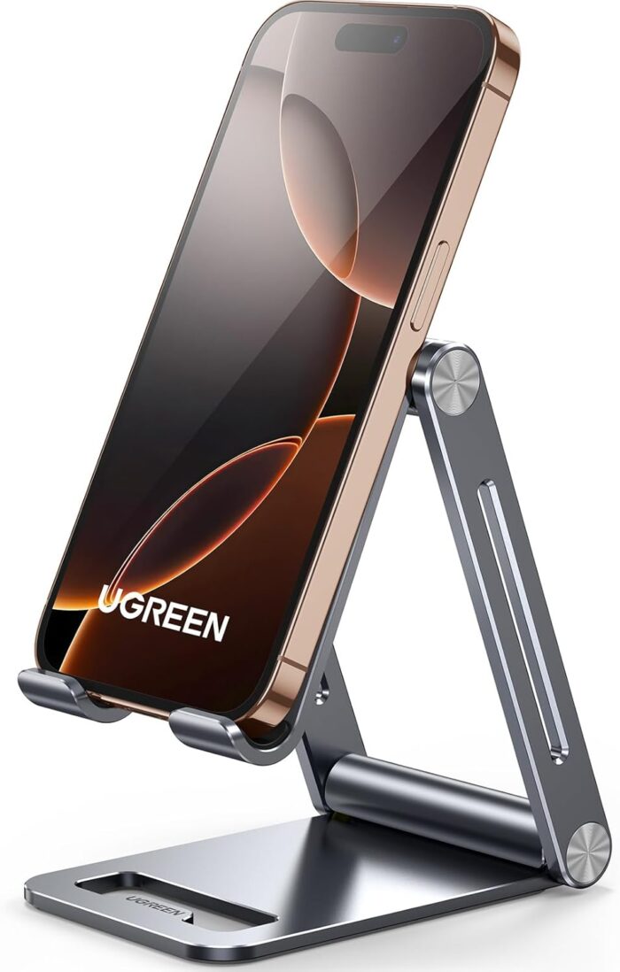 UGREEN Phone Stand Aluminum Ultra Stable Mobile Stand Adjustable Foldable Mobile Holder Desktop Phone Holder Compatible with All Devices up to 7.9” Fit for iPhone 16 Pro Max Galaxy S25 Ultra S24 S23