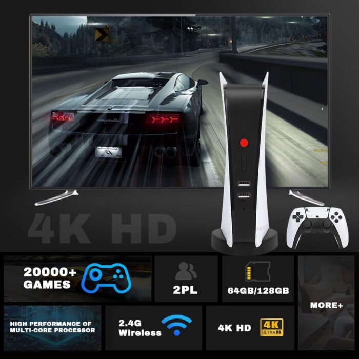 4K Retro M5 Video Game Console with 20,000+ Games – TV Box with 64GB/128GB, HDMI, 2 Wireless Controllers, Classic CPS/PS1/GBA Support, Plug & Play Gaming System - Image 2