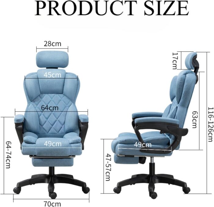 Forubar Office Chair Ergonomic Desk Chair with Footrest & Armrest, High Back Executive Office Chair, Home Computer Reclining Chair for Work, Max 200kg (Linen-With Footrest, Blue) - Image 2
