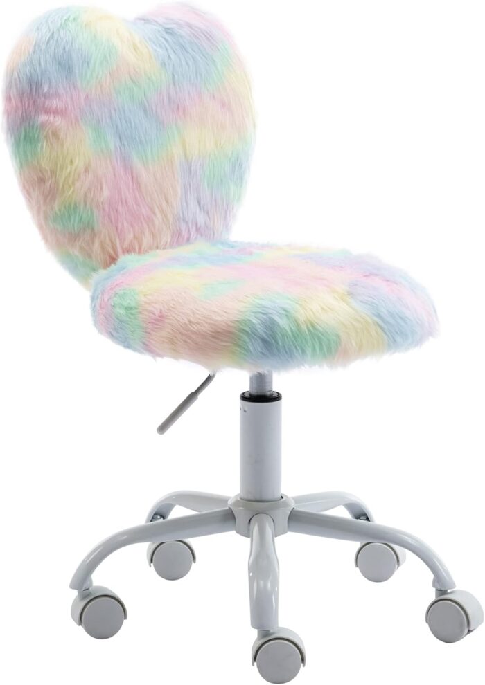 DM Furniture Cute Fuzzy Kids Chair Comfy Study Desk Chair Furry Studing Computer Task Chair Faux Fur Swivel Vanity Chair for Girls Bedroom, Multi-Color