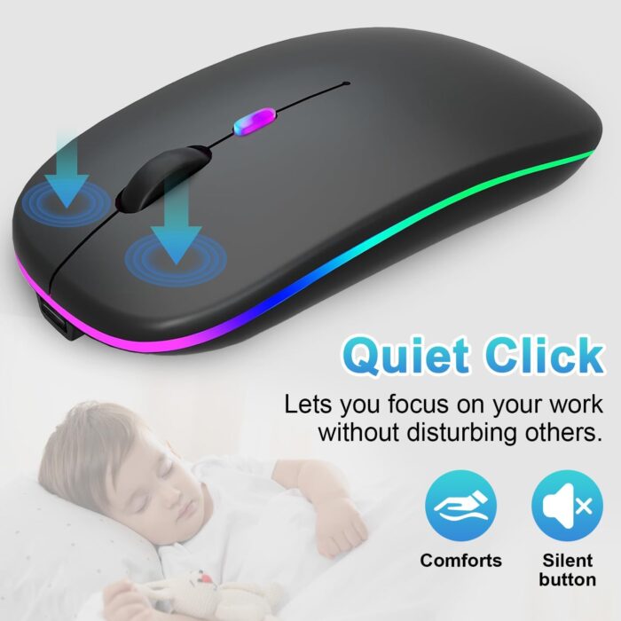 Necomi Wireless Bluetooth Mouse, LED Slim Dual Mode (Bluetooth 5.1 + USB) 2.4GHz Rechargeable Silent Bluetooth Wireless Mouse, Computer Mice with USB Receiver(Black) - Image 8