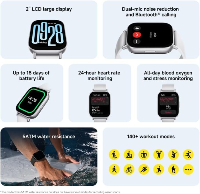 Xiaomi Redmi Watch 5 Active Midnight Black|Smartwatch| 2.0" LCD display, Long battery life, Bluetooth calling, Noise reduction, Health tracking, 5ATM waterproof, 18 days battery life - Image 2