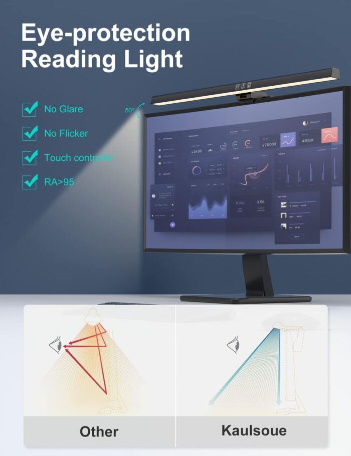 DMG Computer Monitor Light, Monitor Light Bar with RGB Backlight, Eye Caring LED Screen Light Bar, USB Powered Lamp with Touch Sensor, No Screen Glare Desk Lamp for Pc, Office, Gaming - Image 3
