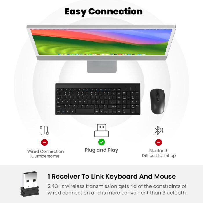 cimetech Wireless Keyboard and Mouse, EasyTyping KF10 Laptop Keyboard with High-end Technology, Say Goodbye to Typing Trouble - Type with Ease and Double Efficiency - Black - Image 6
