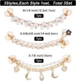 Beaded Cell Phone Chain Charms, Pearl Phone Chain Decoration, Lanyard Heart Moon Beaded Phone Charm Strap Crystal Rhinestone Diamond Gold Chain Universal Mobile Phone Finger Strap for Women(3Pcs) - Image 4