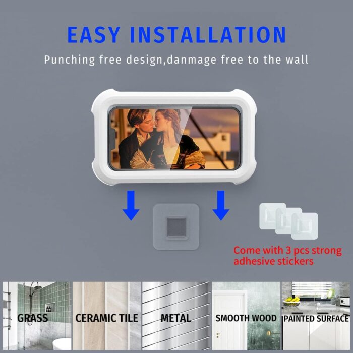 OOLYCIO Upgraded 480° Rotating Shower Phone Holder Waterproof Case with Touch Screen,OOLYICO Shower Accessories Guardian Buddy Holder Wall Mount Shelf in Bathroom Bathtub for 4" - 7" Cell Phone - Image 2