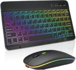 Ultra-slim Bluetooth Keyboard and Mouse Combo for iPad, Rechargeable Wireless Keyboard & Mouse with 7-Color Backlit, Compatible with iPad 9th/8th Gen, iPad Pro/Air/Mini, iPhone14/13/12 Pro (Black)