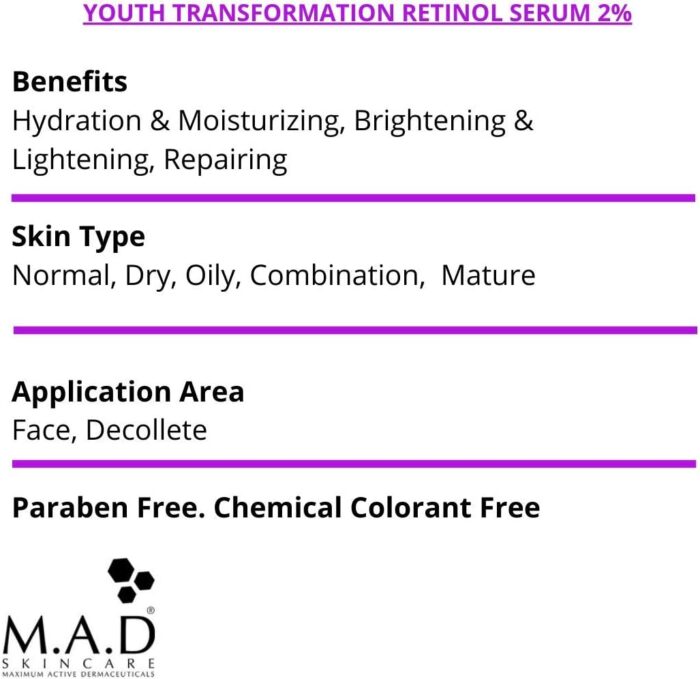 M.A.D Skincare Anti Aging Youth Transformation Retinol Serum 2% - Image 2
