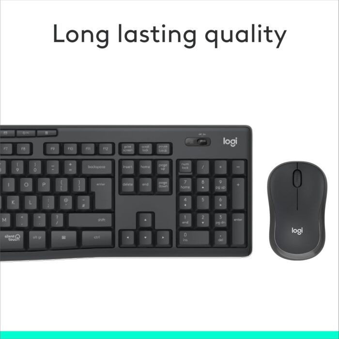 Logitech MK295 Silent Wireless Mouse & Keyboard Combo with SilentTouch Technology, Full Numpad, Advanced Optical Tracking, Lag-Free Wireless, 90% Less Noise, AR Keyboard - Graphite - Image 6
