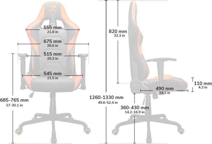 Cougar Gaming Chair Armor Elite, Steel-Frame, Breathable PVC Leather, 160° Recliner System, 120Kg Weight Capacity, 2D Adjustable Arm-Rest, Steel 5-Star Base- Orange - Image 2