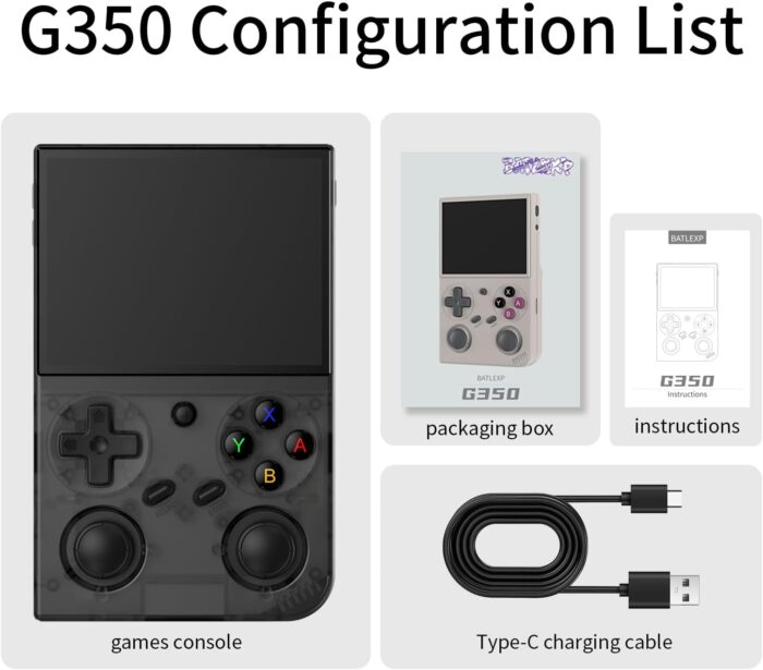 G350 Handheld Game Console , 3.5 Inch IPS Screen Linux System 3200 mAh Battery 4371 Games Preloaded , Portable Retro Video Games Console Support Wired Controller and Earphone (Transparent Black) - Image 8
