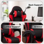 Multi Home Furniture Black & Red Gaming Chair | Ergonomic Chair High-Back Recliner Chair with Adjustable Footrest & Armrest | Racing-Style Office Chair with Lumbar & Headrest Support for Gaming Setup - Image 4