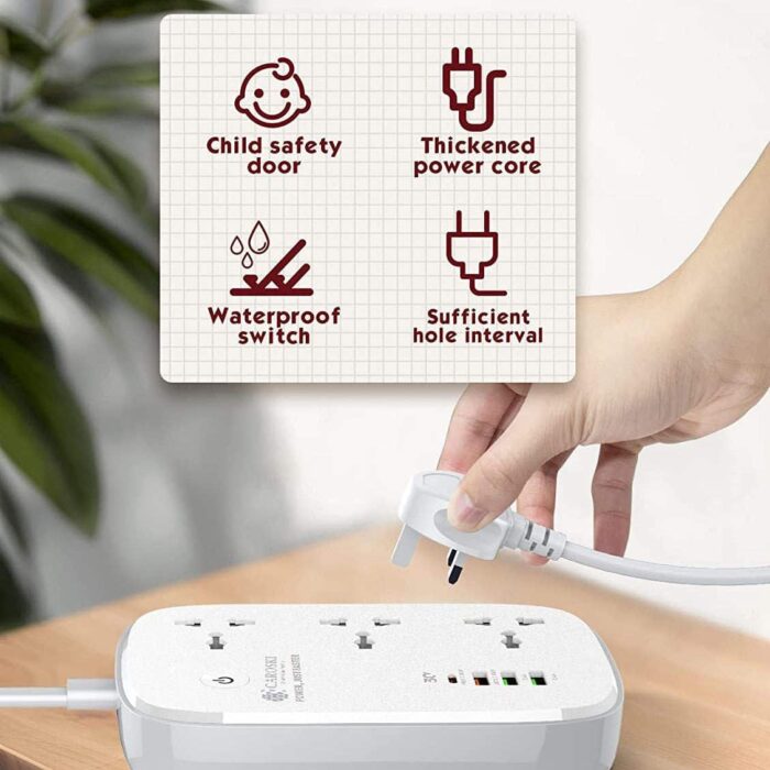 CAROSKI - Wifi Smart Power Strip 3 AC Outlets & 4 USB Ports 6ft Extension Cord 2 Charging Cables 30W Fast Charger Power Extension Surge protector Compatible with Google Home & Alexa 1 year warranty - Image 2