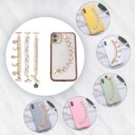 Beaded Cell Phone Chain Charms, Pearl Phone Chain Decoration, Lanyard Heart Moon Beaded Phone Charm Strap Crystal Rhinestone Diamond Gold Chain Universal Mobile Phone Finger Strap for Women(3Pcs) - Image 2