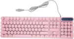 Zudoo Retro Wired Gaming Keyboard, Led Backlit Typewriter Style Mechanical Gaming Keyboard with 104 Round Keys, Multimedia Keys, Ergonomic USB Keyboard for Office Desktop Laptop (Pink)
