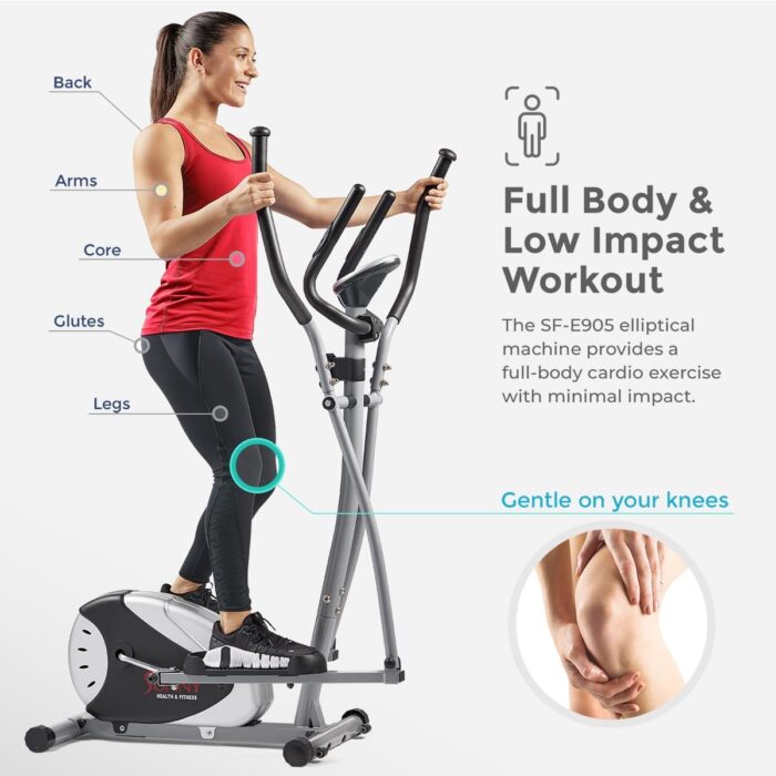 Sunny Health & Fitness Magnetic Elliptical Machine, Total Body Cross Trainer with LCD Monitor and Pulse Rate Grips, Cardio Exercise Equipment For Home, SF-E905 - Image 5