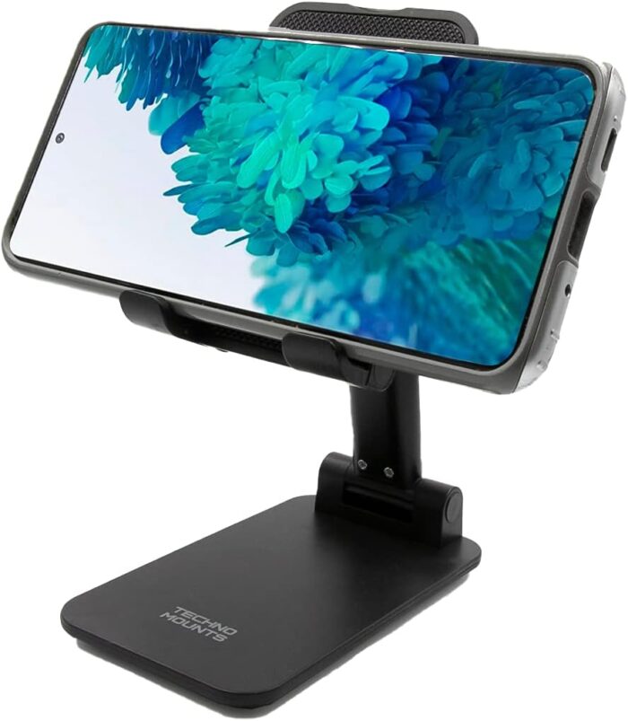 Technomounts Foldable Cell Phone Stand for Desk, Portable Mobile Phone Holder for 3.5" - 7.9" (Black) - Image 6