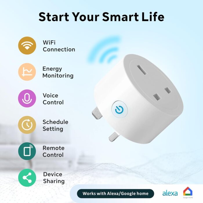 WiFi Smart Plug,Eli-time 16A WLAN Smart Socket with Energy Monitoring, 2.4GHz WiFi Outlet with Smart Life APP Wireless Remote Control,Works with Alexa and GL Home (No Hub Required) (4) - Image 2
