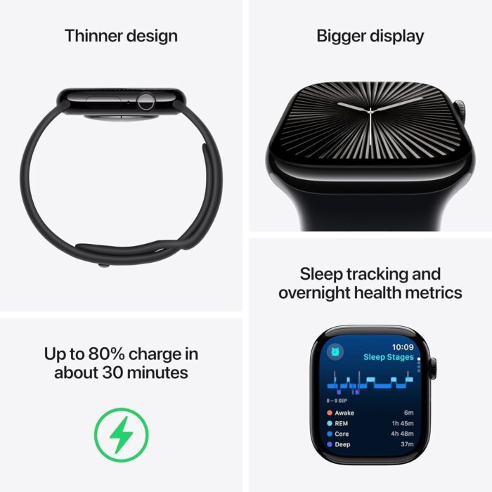 App.le Watch Series 10 GPS 46 mm Smartwatch with Jet Black Aluminium Case with Black Sport Band -Fitness Tracker, Always-On Retina Display MASTER COPY - Image 3