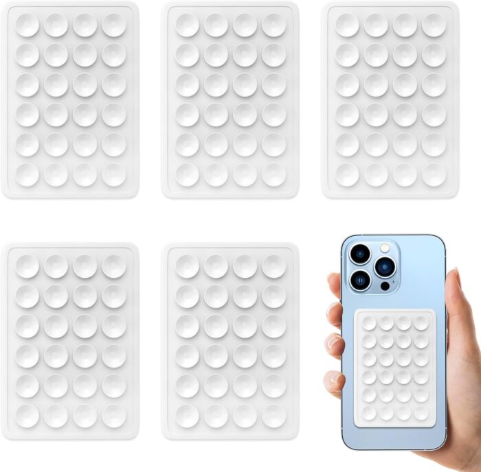 YEESON 6 Pcs Silicone Suction Phone Case Adhesive Mount, Sillicon Adhesive Phone Compatible with iPhone and Android, Anti-Slip Hands-Free Fidget Toy Phone Holder for Selfies and Video (White)
