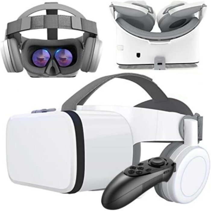 VR Headset, Virtual Reality Headset with Controller & Headphones for Kid Adult Play 3D Game Movie, Universal Wireless VR Set Glasses Goggle Bundle for IOS Android Windows Smartphones