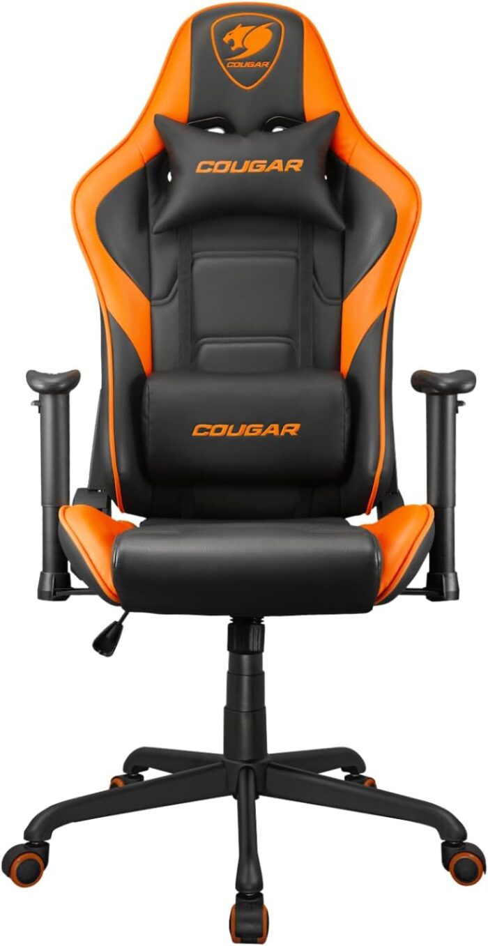 Cougar Gaming Chair Armor Elite, Steel-Frame, Breathable PVC Leather, 160° Recliner System, 120Kg Weight Capacity, 2D Adjustable Arm-Rest, Steel 5-Star Base- Orange