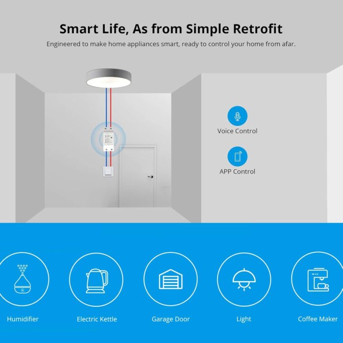 Sonoff Basic R2 (Upgrade) with RED Load ON LED, Blue Wi-Fi LED & Flame, Resistant PC Material, Wi-Fi Smart Switch, Works with eWeLink, Alexa, Google Home - Image 3